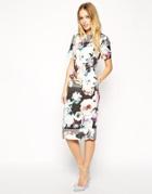 Asos Wiggle Dress In Textured Photo Floral Print - Print