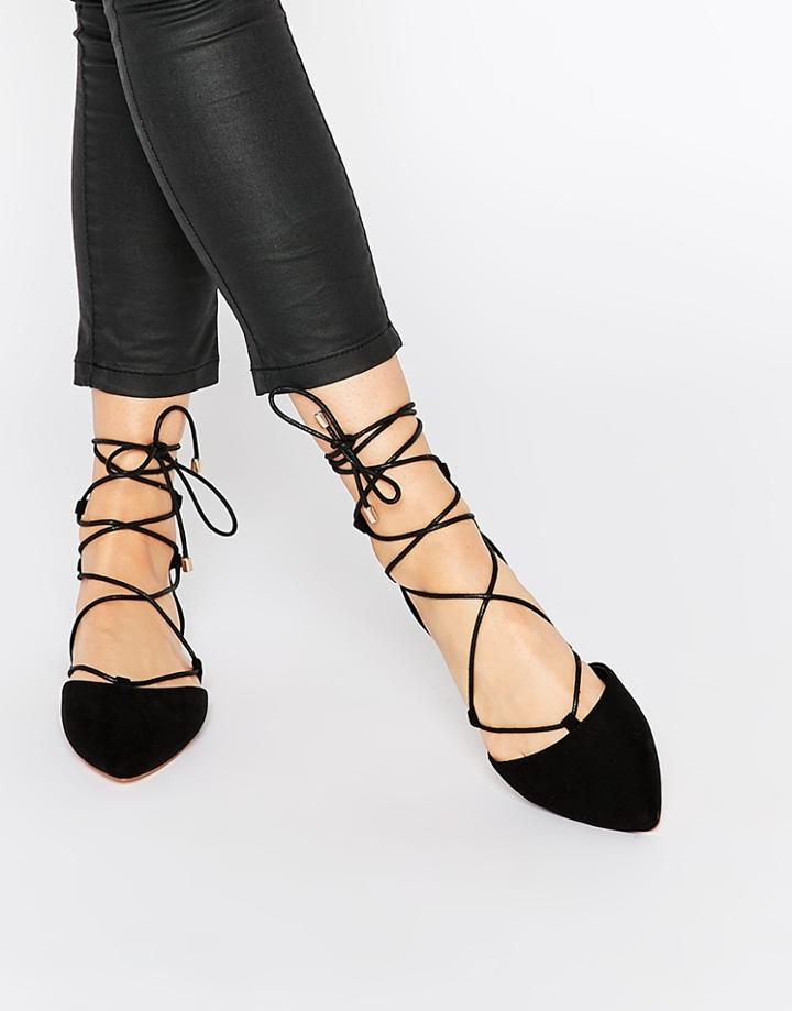 Faith Atomic Black Ghillie Flat Shoes - Black