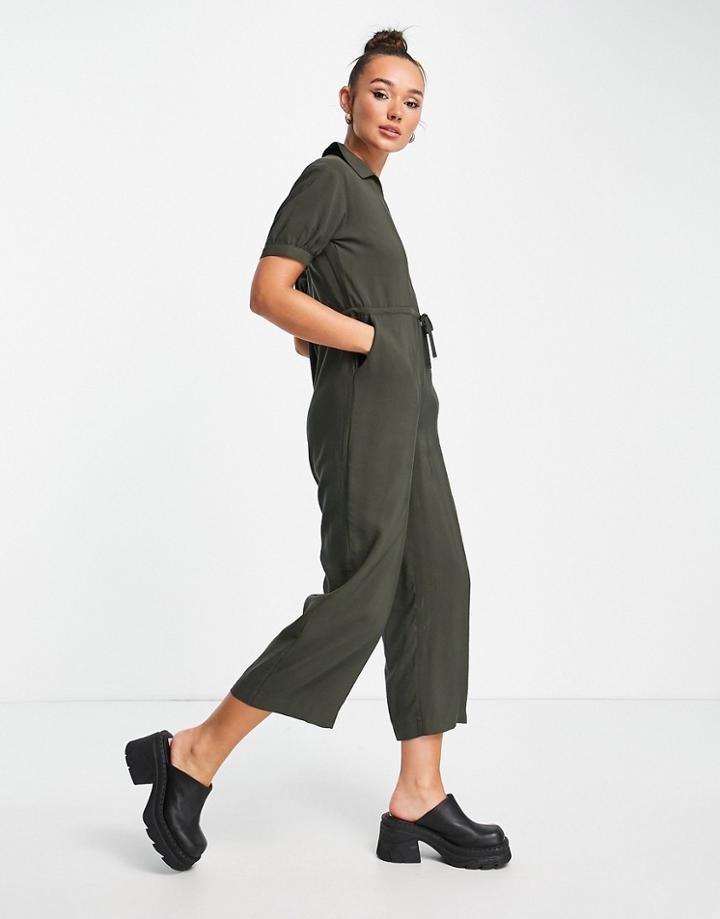 Whistles Short Sleeve Jumpsuit In Khaki-green
