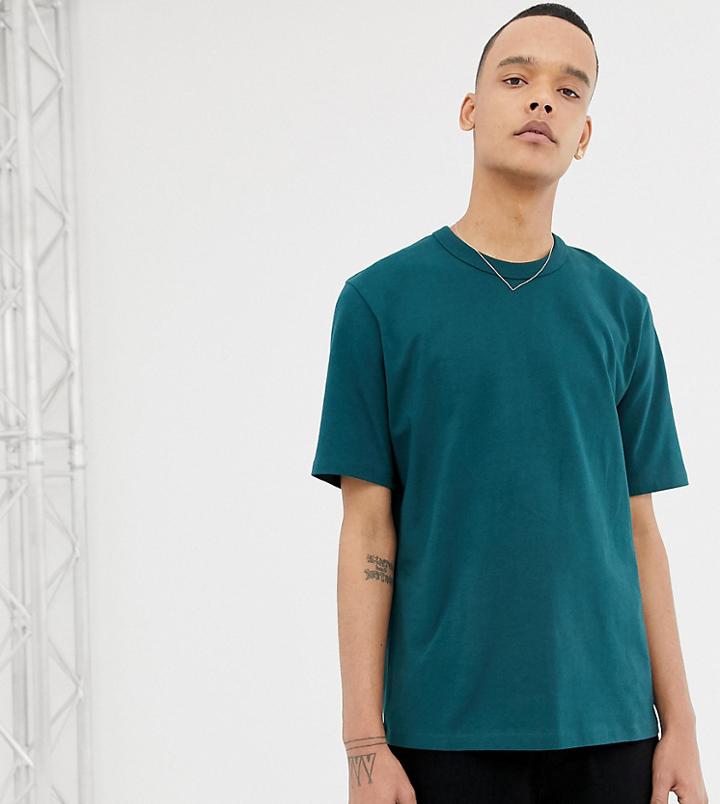 Asos White Tall Loose Fit Heavyweight T-shirt In Dark Green - Green