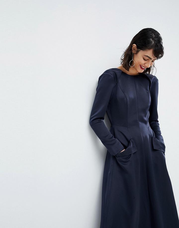 Asos White Satin Jumpsuit Dress-navy
