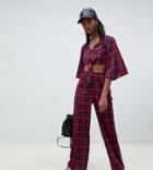 Noisy May Tall Check Wide Leg Pants - Red