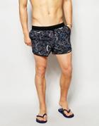 Asos Short Length Runner Swim Shorts With Snake Print - Black