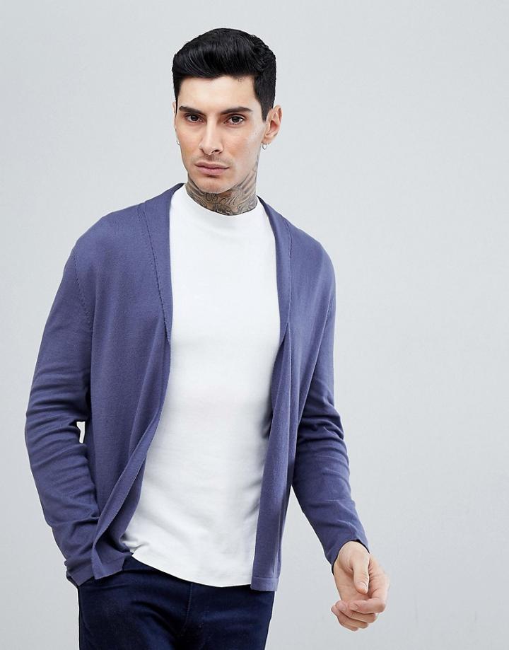 Asos Open Shawl Cardigan In Navy - Navy