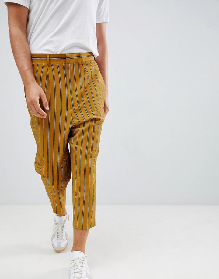 Asos Design Drop Crotch Tapered Smart Sweatpants In Yellow Pinstripe