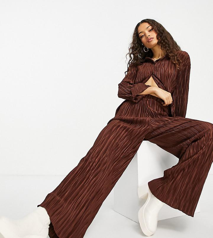 Stradivarius Petite Pleated Pants In Chocolate Brown - Part Of A Set