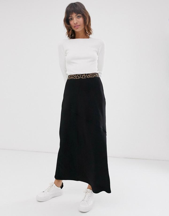 Religion Maxi Skirt With Leopard Waist Band - Black
