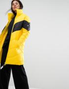 Puffa Oversized Longline Jacket With Constrast Chevron Panel - Yellow