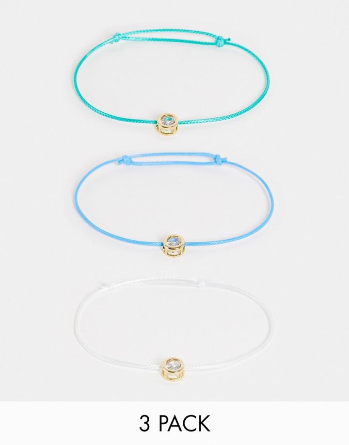 Designb London 3x Multipack 90s Cord Bracelets With Crystal Bead