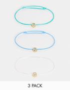 Designb London 3x Multipack 90s Cord Bracelets With Crystal Bead