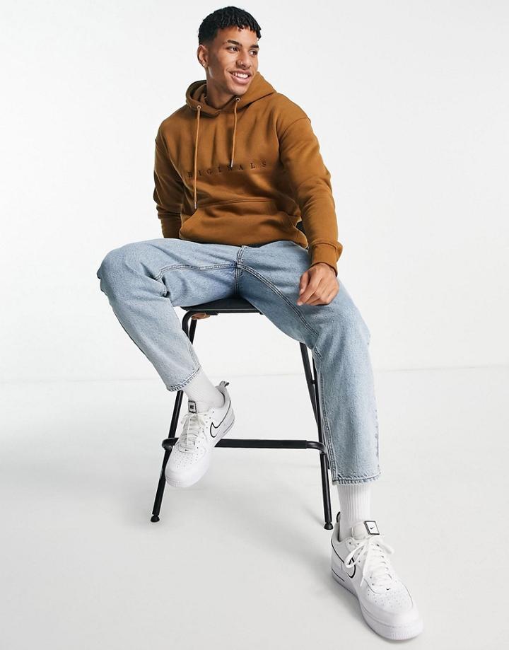 Jack & Jones Originals Relaxed Fit Hoodie With Chest Logo In Tan-brown