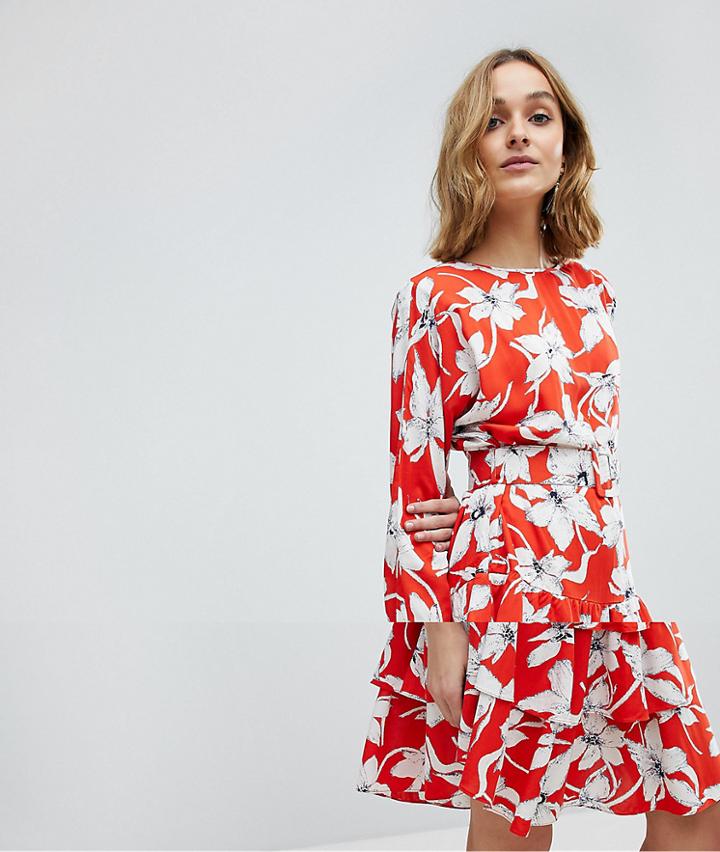 Vero Moda Vintage Floral Tea Dress With Ruffle Hem - Multi