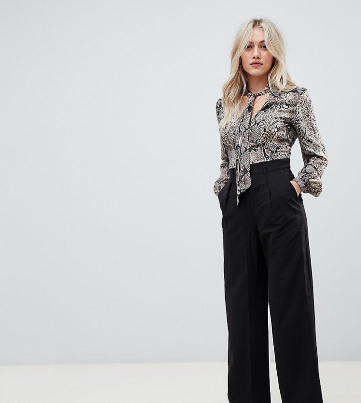 Asos Design Petite Wide Leg Pants With Pleat Detail-black