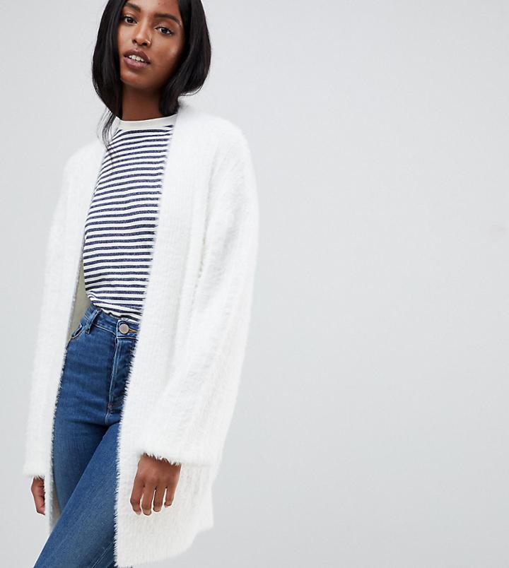 Asos Design Tall Cardigan In Fluffy Rib-cream