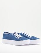 Asos Design Dizzy Lace Up Sneakers In Blue Denim-blues