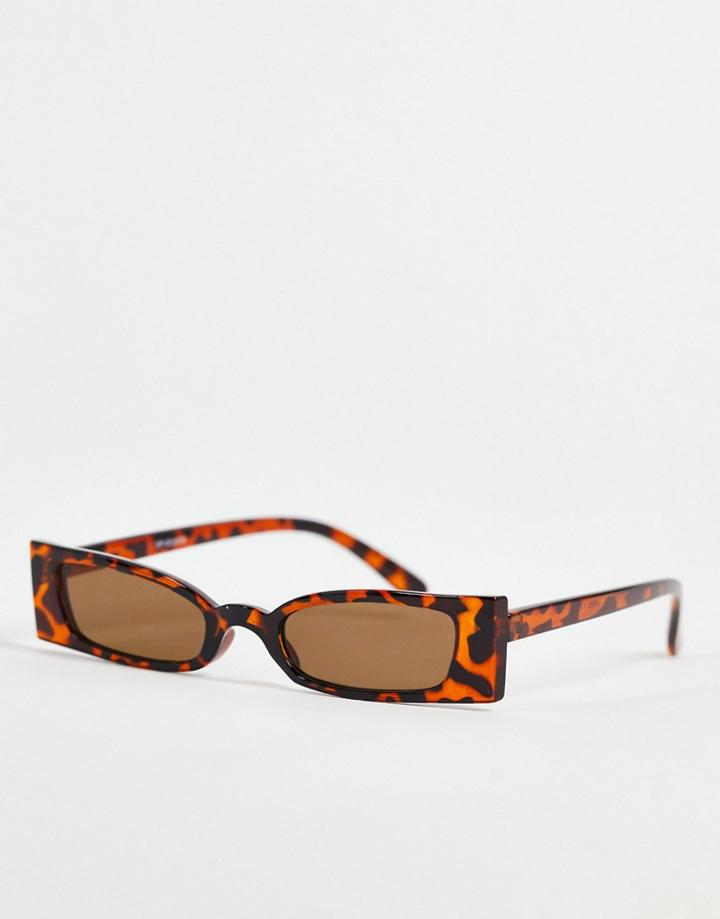 I Saw It First Slim Angular Sunglasses In Tortoiseshell-brown