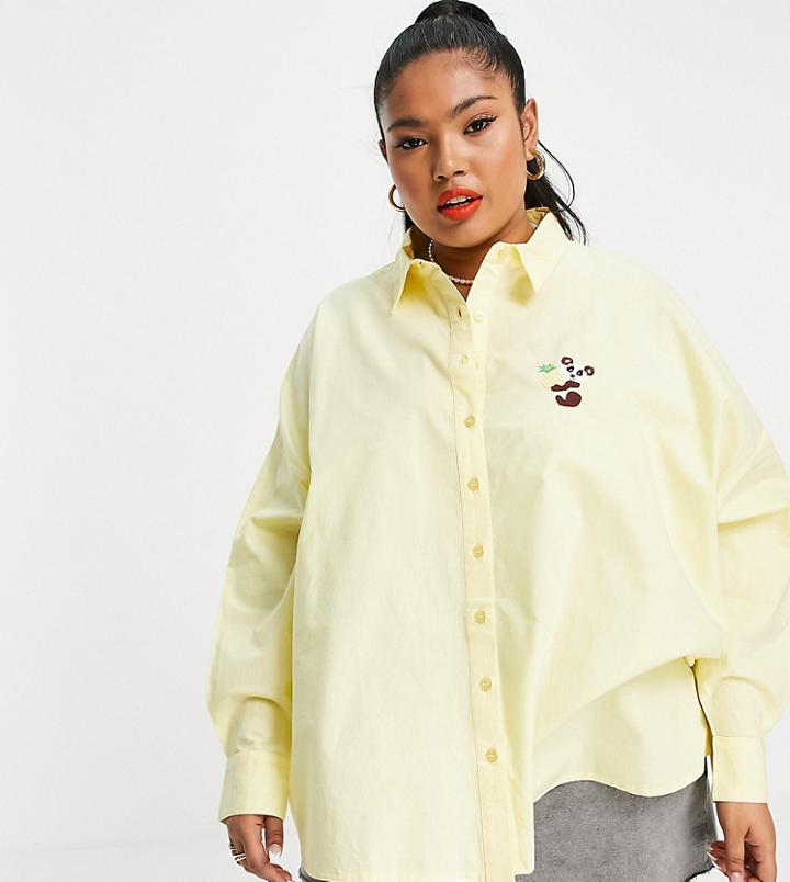 Native Youth Plus Someones Boyfriends Shirt In Lemon Drop With Panda Embroidery-yellow