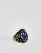 Asos Ring In Burnished Gold With Navy Stone - Silver