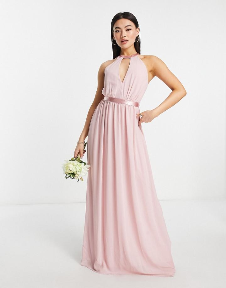 Tfnc Bridesmaid Maxi With Back Detail And Ruched Skirt In Mauve-pink
