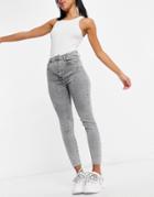 Missguided Aysmmetric Button Jeans In Acid Wash-blues
