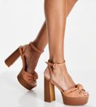 Asos Design Wide Fit Note Knotted Platform Heeled Sandals In Tan-brown