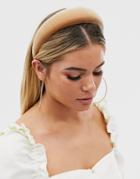 Asos Design Padded Headband In Taupe Brown Velvet - Brown