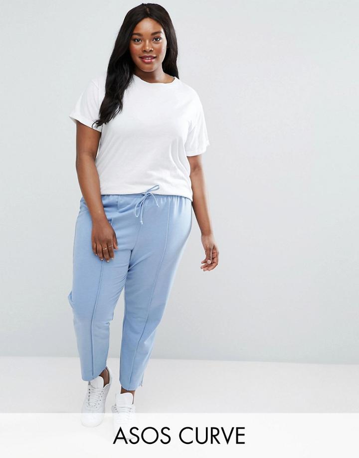 Asos Curve Cropped Cigarette Plain Jogger - Blue