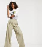 Asos Design Tall Easy Wide Leg Canvas Pants With Elasticated Back - Stone