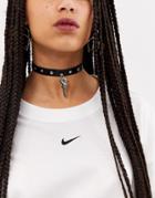 Asos Design Choker Necklace With Studs And Key In Black Faux Leather