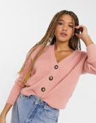 Brave Soul Sadie Button Cardigan In Pink