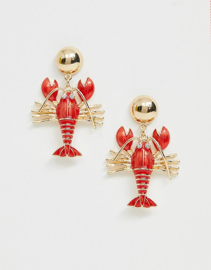 Asos Design Earrings With Lobster Drop In Gold Tone - Gold