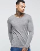 Asos Muscle Fit V Neck Sweater In Light Gray Cotton - Gray
