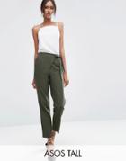 Asos Tall Woven Peg Pant With Wrap Tie - Green