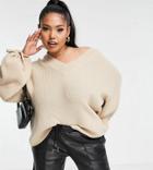 In The Style Plus X Billie Faiers Balloon Sleeve Oversized Sweater In Stone-neutral