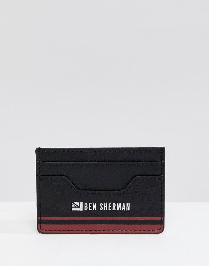 Ben Sherman Leather Card Holder In Black/red - Black