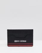 Ben Sherman Leather Card Holder In Black/red - Black