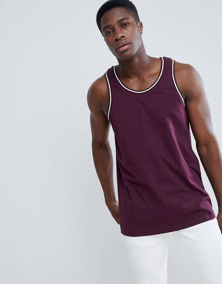 Asos Design Relaxed Tank With Tipping In Red - Multi