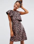 Asos Sleeveless Ruffle Front Animal Jacquard Shift Dress - Multi