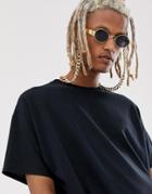 Asos Design Metal Oval Sunglasses In Gold With Smoke Lens And Hold Chain - Gold