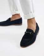 Moss London Loafers In Blue Suede - Blue