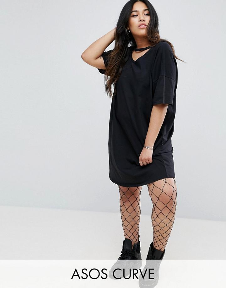 Asos Curve T-shirt Dress With Open Neck Detail - Black
