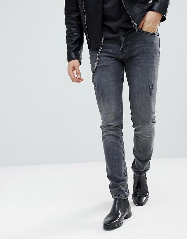 Noose & Monkey Skinny Jeans In Distressed Gray - Gray