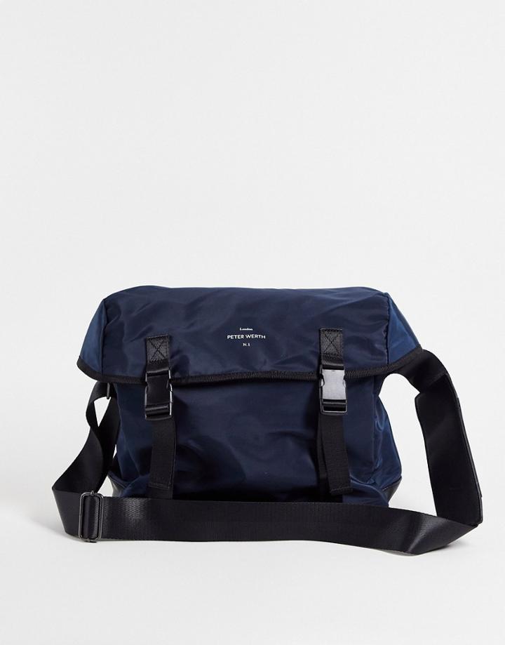 Peter Werth Nylon Messenger Bag In Navy