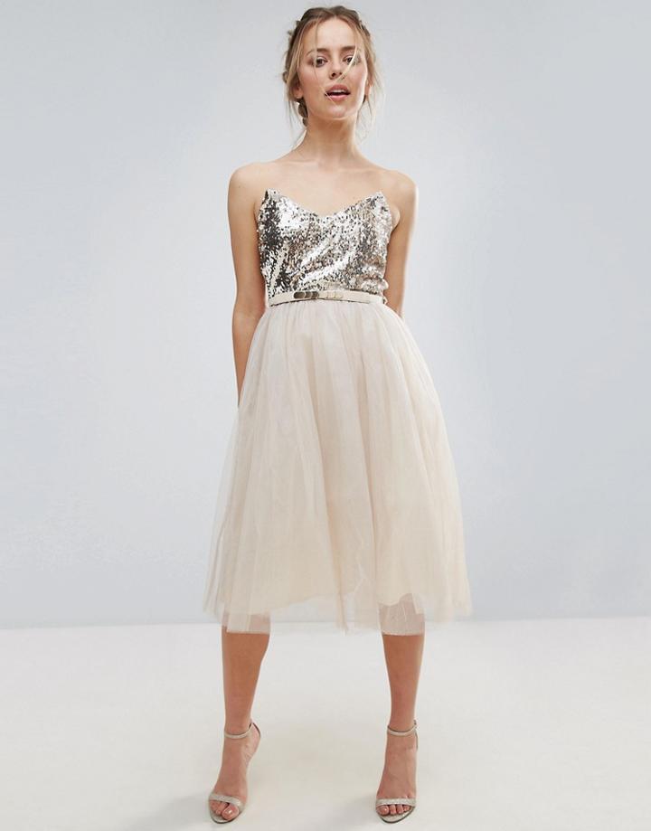 Little Mistress Heavily Embellished Prom Dress - Cream