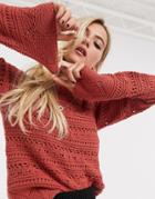 Asos Design Crochet Sweater With Flared Sleeve