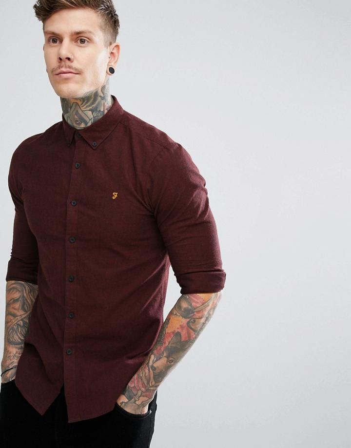 Farah Steen Slim Fit Weft Shirt In Red - Red