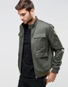 Asos Harrington Jacket With Four Pocket Detail In Khaki - Green