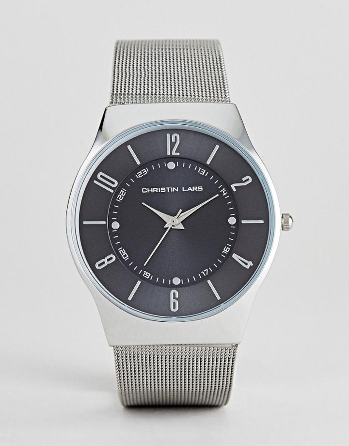 Christin Lars Mesh Strap Watch With Black Dial - Black