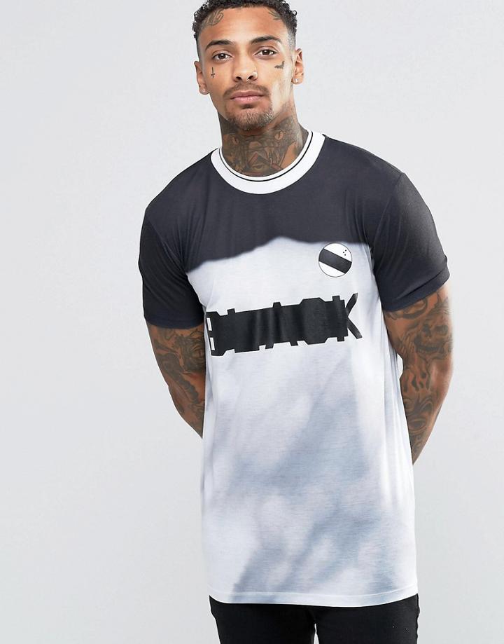 Asos Longline Printed T-shirt In Black/gray - Gray