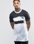 Asos Longline Printed T-shirt In Black/gray - Gray
